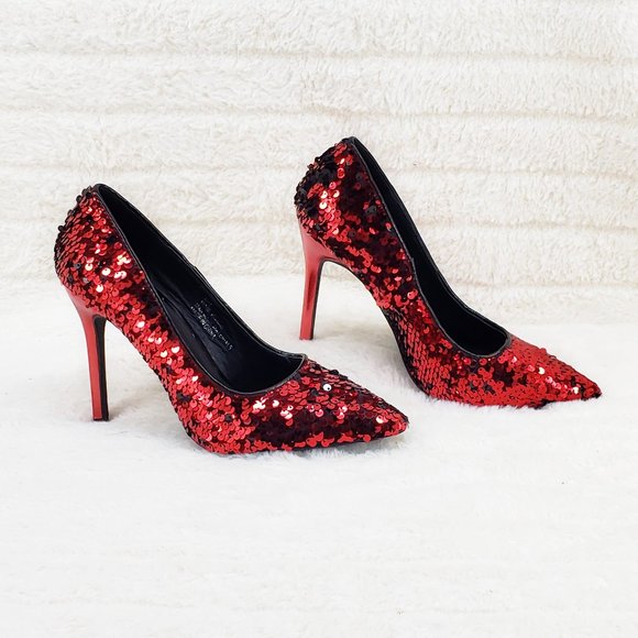 Final Sale Close Out Red Sequin High Heel Pumps - Picture 7 of 9